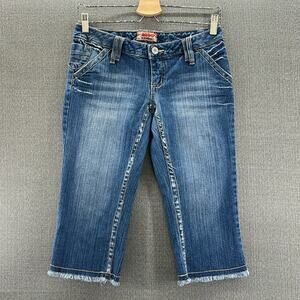 Vintage NOBO Low Rise Medium Wash Fringe Capris Embroidered Flap Pocket Junior 5